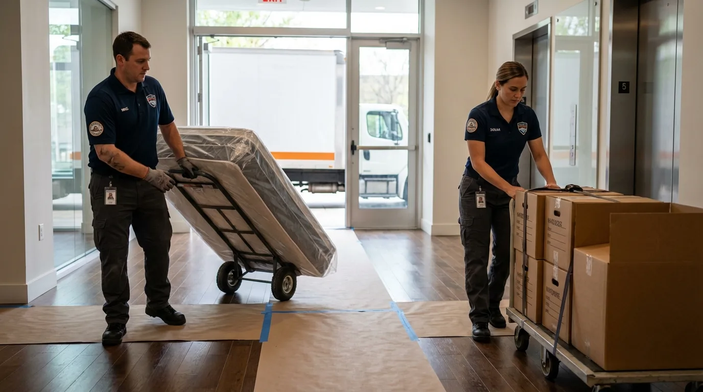 Professional apartment movers loading elevator in Frackville, PA